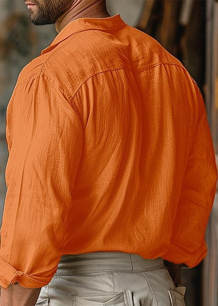 Cotton Fall Peter Men Orange Loose Shirt Pan Up Collar Lace