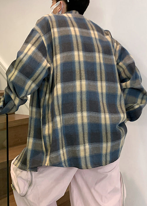 Collar Men Plaid Orange Pan Loose Cotton Spring Shirt Peter