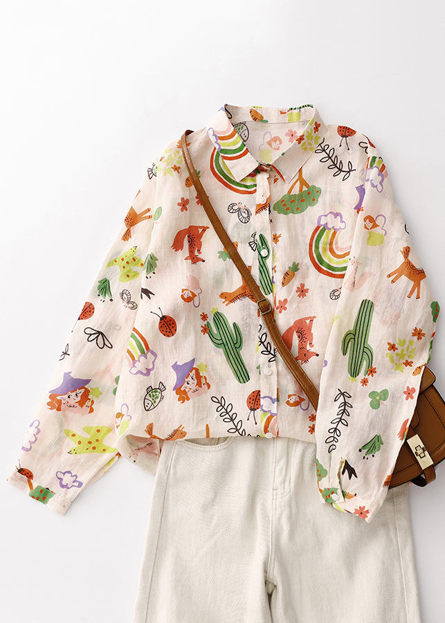 Loose Print Collar Pan Cotton Peter Shirts Spring