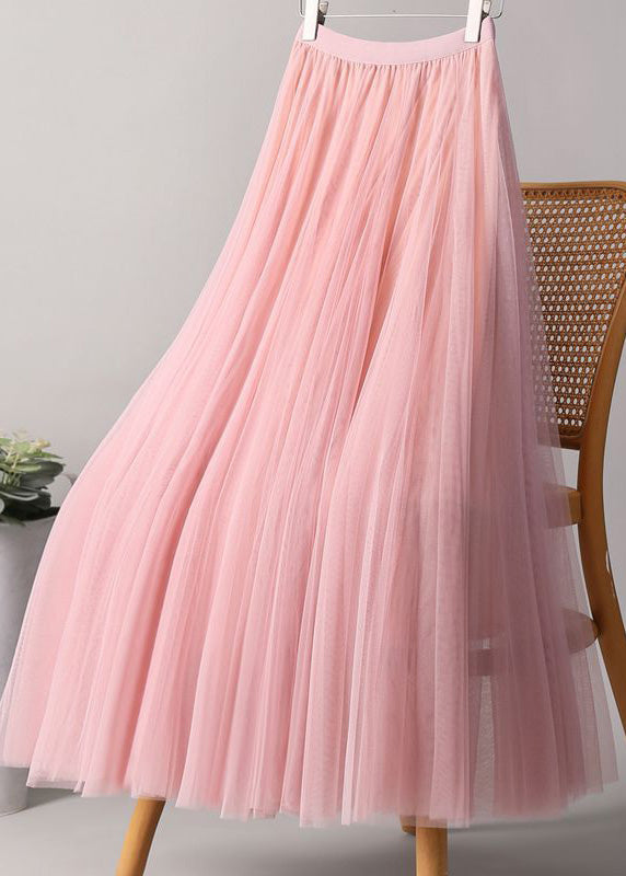 Loose A Skirts Waist Elastic Tulle Line Pink