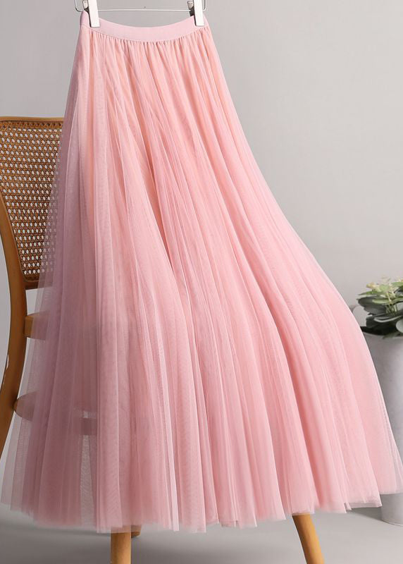 Loose A Skirts Waist Elastic Tulle Line Pink