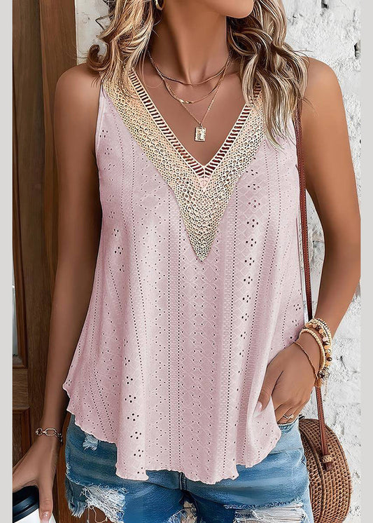 Pink Thin Tank Sleeveless Out Loose Hollow