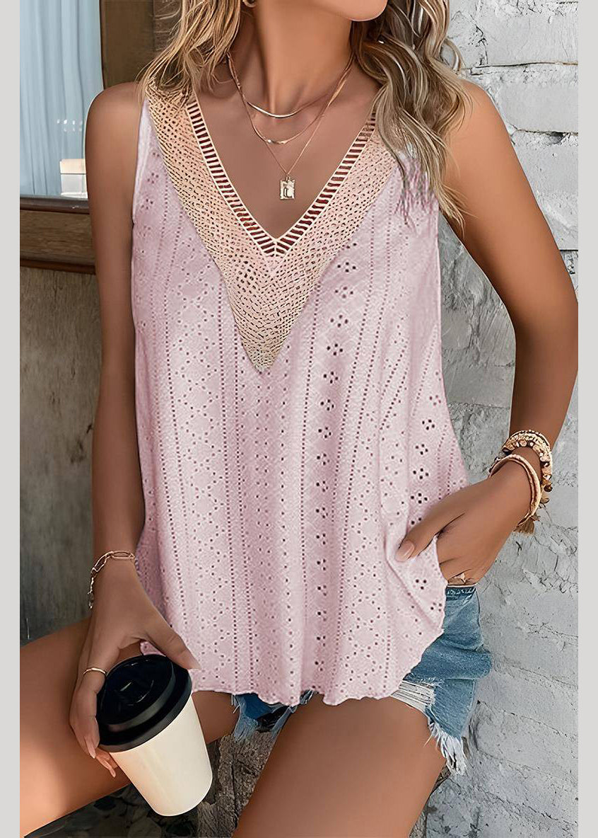Tank Out Loose Thin Pink Sleeveless Hollow