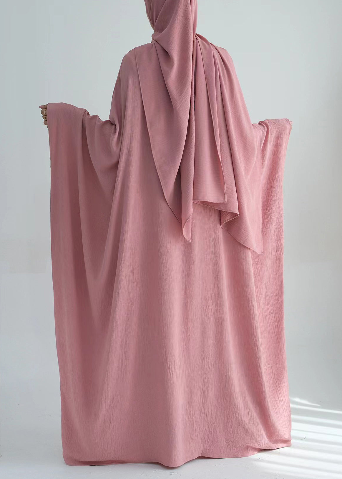 Loose Pink O Neck Solid Ice Silk Maxi Dresses Batwing Sleeve AA1051