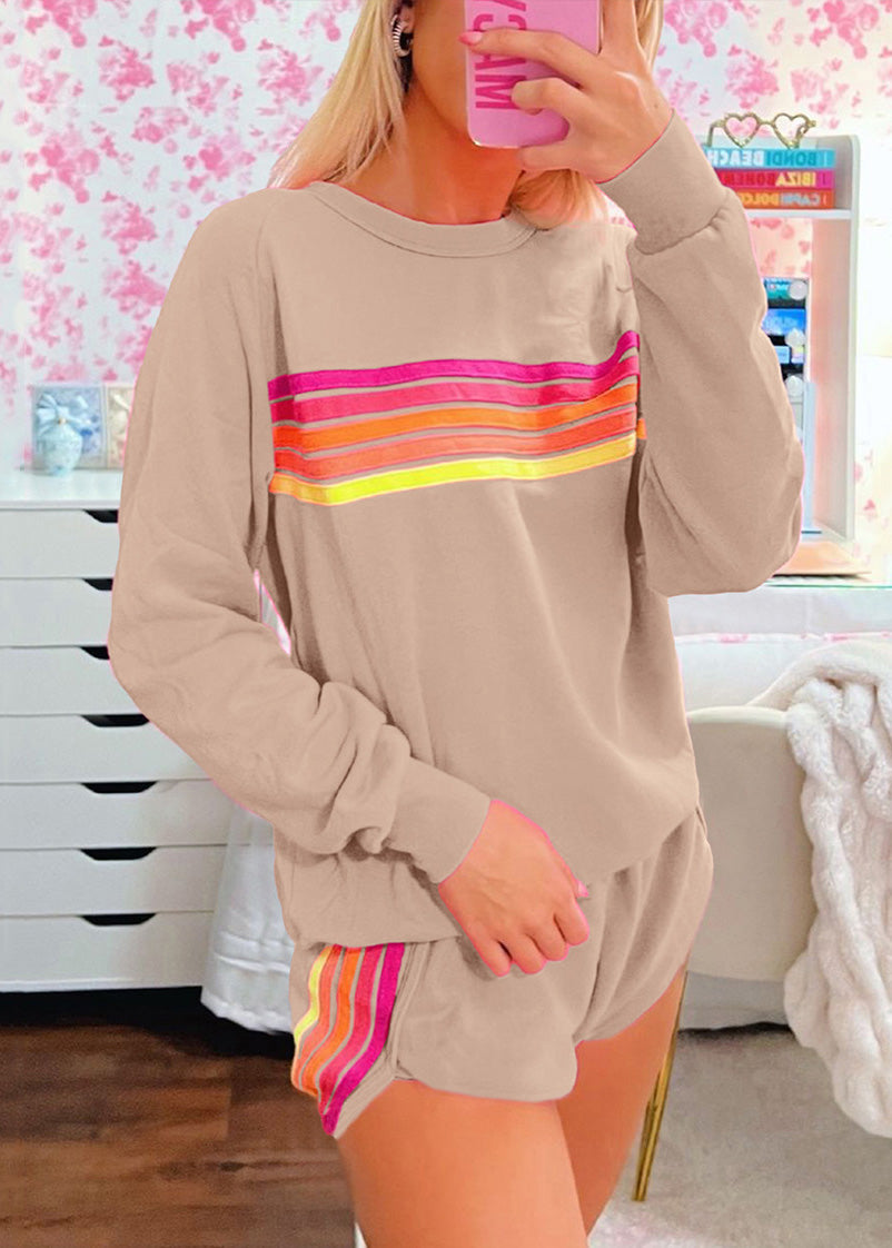 Shirt Pink Striped Set T And Two Shorts Loose Cotton Pieces