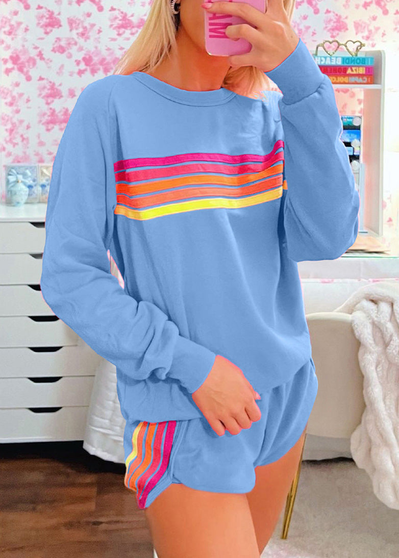 Shirt Pink Striped Set T And Two Shorts Loose Cotton Pieces