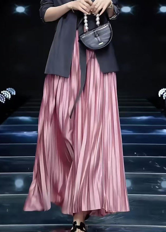 Pink Cotton Loose Skirts Spring Solid Wrinkled