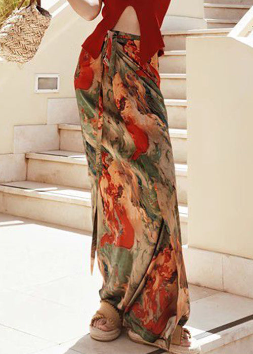 Summer Waist Print Silk Loose Lace High Up Skirts