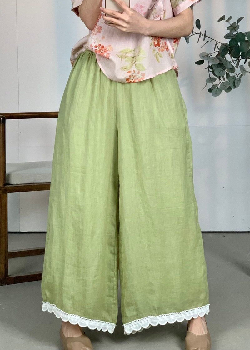 Wide Linen Elastic Leg Waist Purple Patchwork Lace Loose Pants