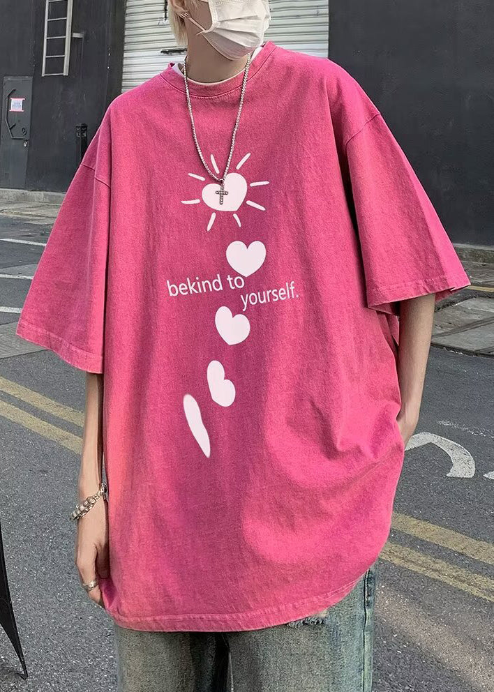 Print Loose Shirt Men T Sleeve Half Letter Purple Love Cotton