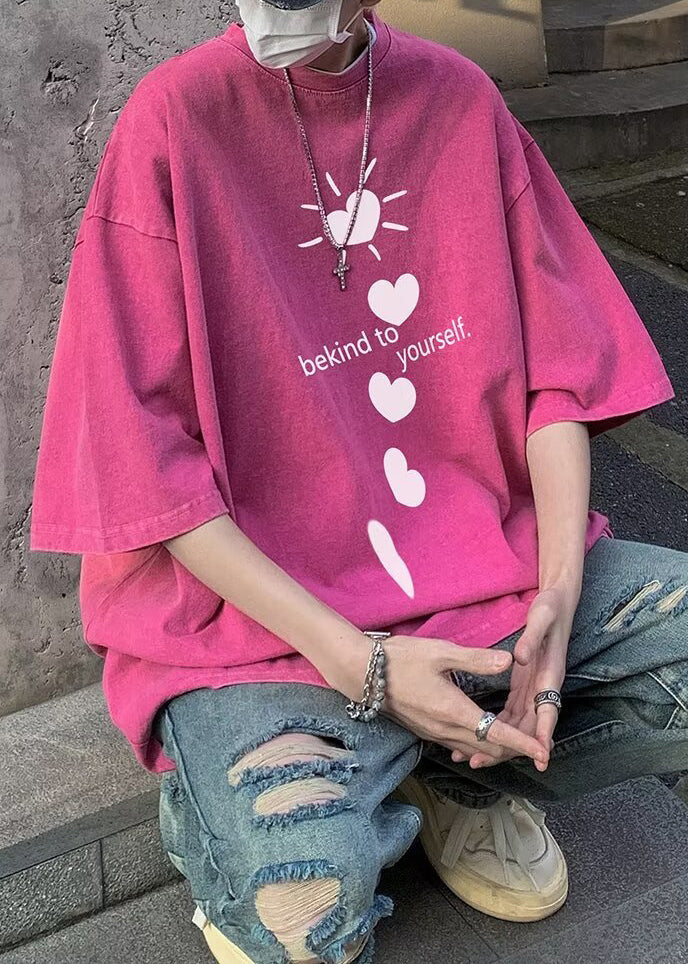 Print Loose Shirt Men T Sleeve Half Letter Purple Love Cotton