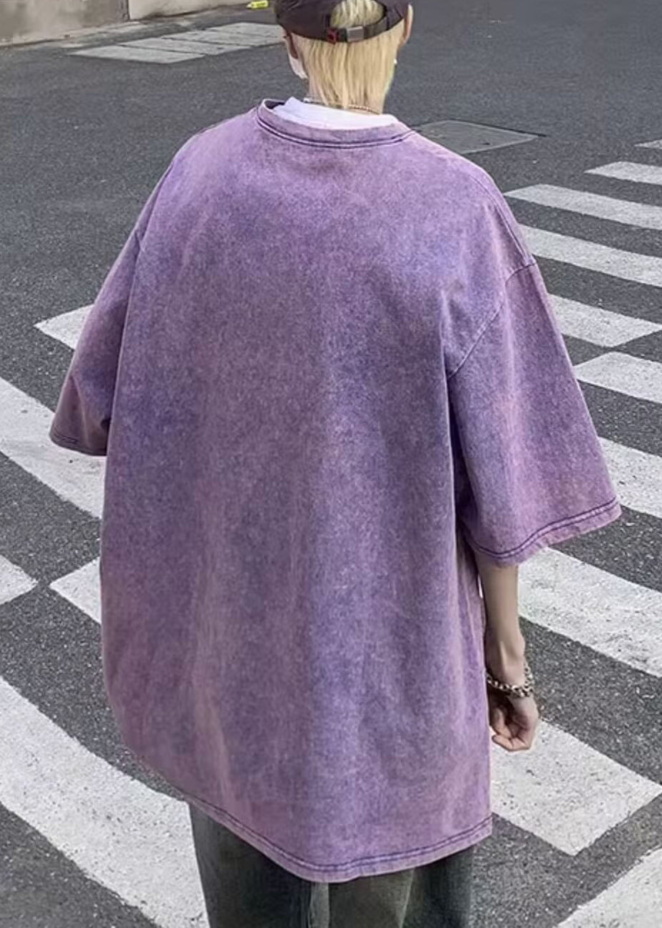 Print Loose Shirt Men T Sleeve Half Letter Purple Love Cotton