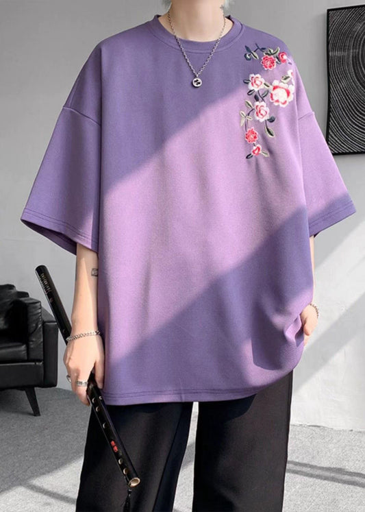 Lose Lila O Neck Embroideried Baumwolle Herren T Shirts Sommer LK060