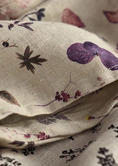 Linen Pants Drawstring Loose Purple Summer Crop Print