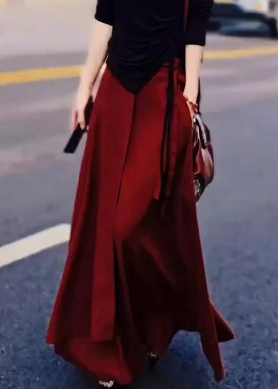 Summer Lace Waist Pockets Skirt Up High Loose Red