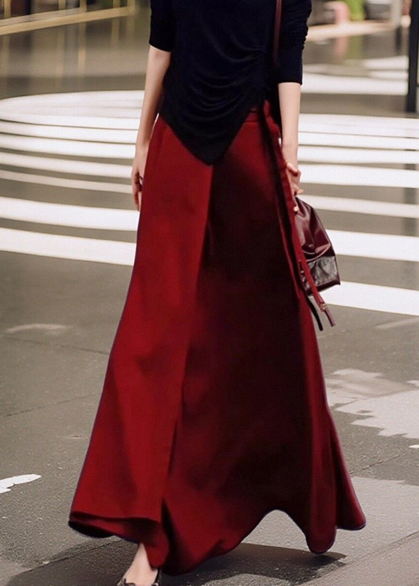 Summer Lace Waist Pockets Skirt Up High Loose Red