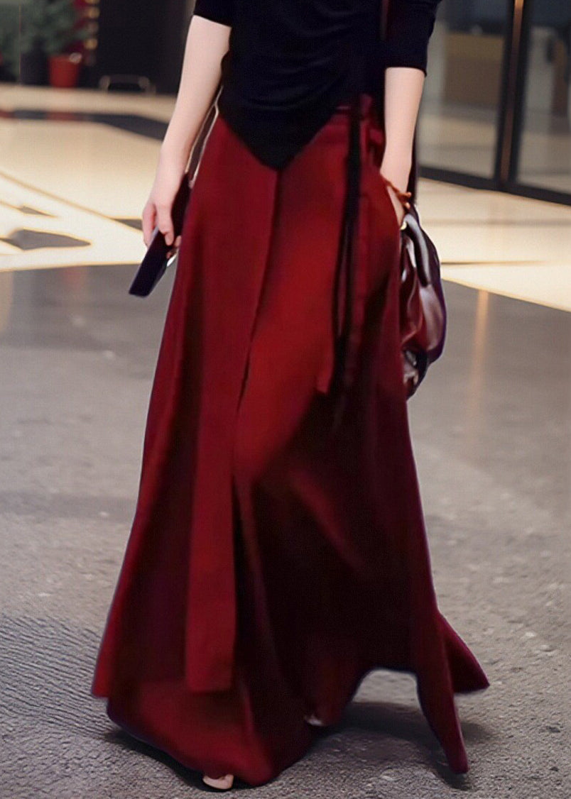 Summer Lace Waist Pockets Skirt Up High Loose Red