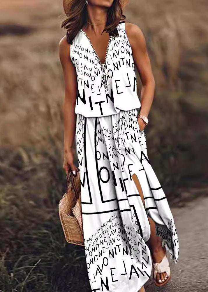 Sleeveless Red Cotton Side Up Dress Zip Patchwork Loose Open