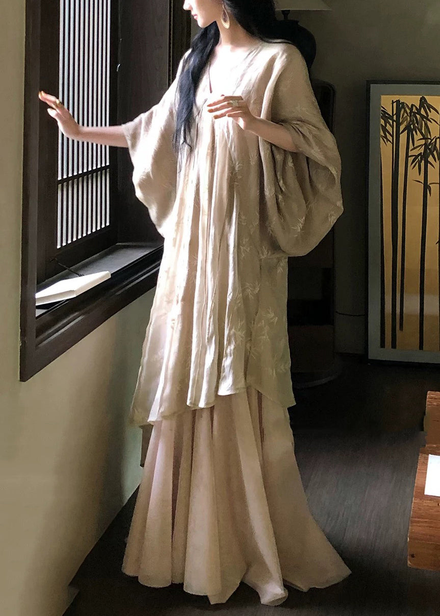 Sleeve Neck Dresses V Cotton Tulle Patchwork Loose Robe Batwing