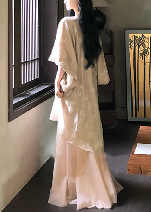 Sleeve Neck Dresses V Cotton Tulle Patchwork Loose Robe Batwing