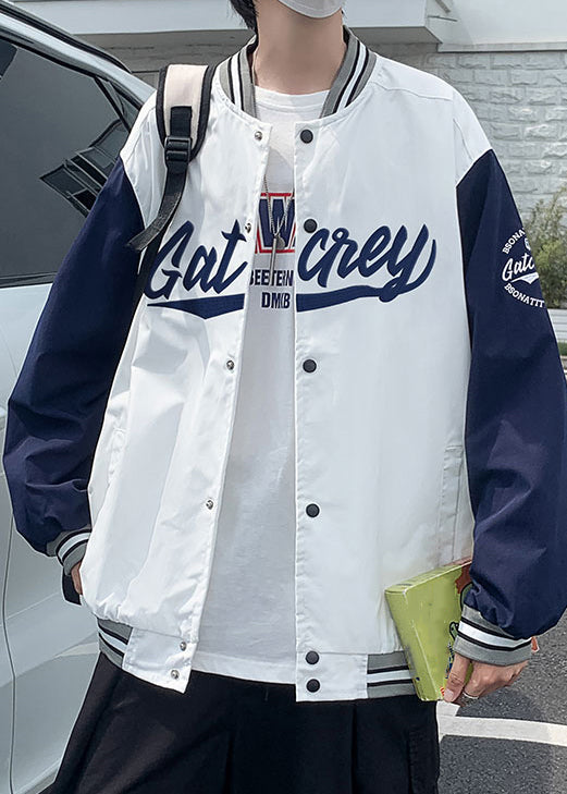 Loose White Button Letter Patchwork Cotton Mens Coats Spring TC009