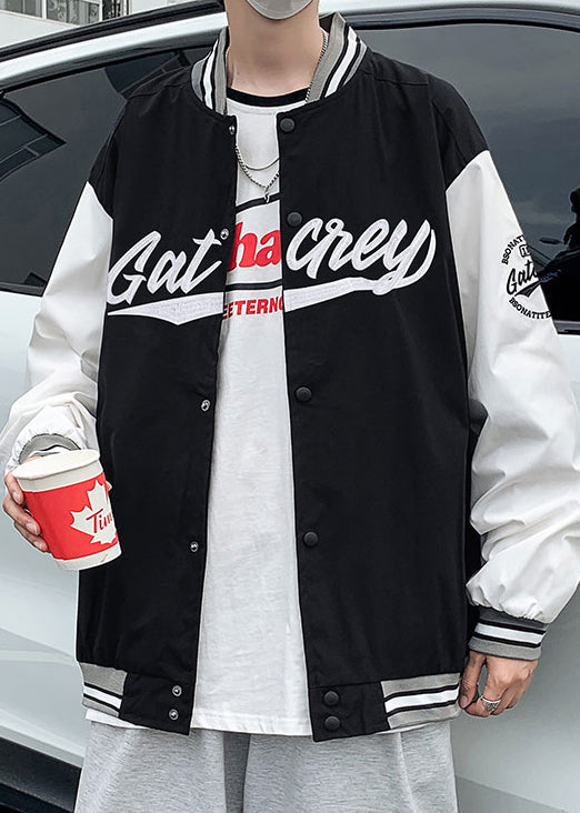 Loose White Button Letter Patchwork Cotton Mens Coats Spring TC009