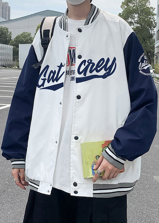 Loose White Button Letter Patchwork Cotton Mens Coats Spring TC009