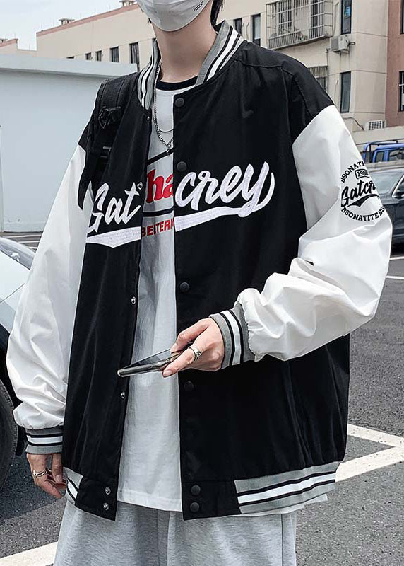 Loose White Button Letter Patchwork Cotton Mens Coats Spring TC009