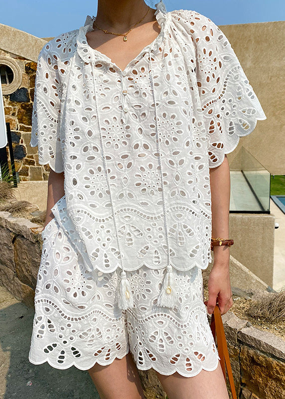 Loose Set Two Cotton Summer Out White Lace Piece Hollow Up