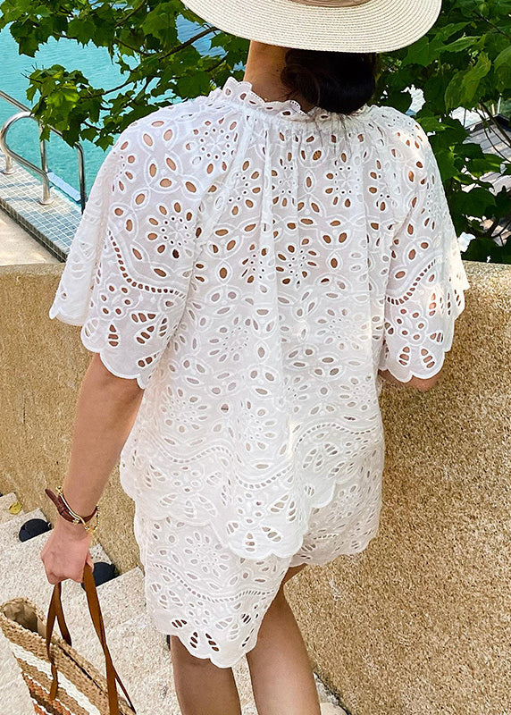 Loose Set Two Cotton Summer Out White Lace Piece Hollow Up