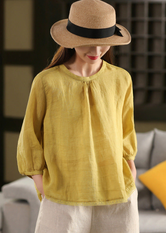 Neck Shirt O Tops Lace White Summer Linen Patchwork Loose