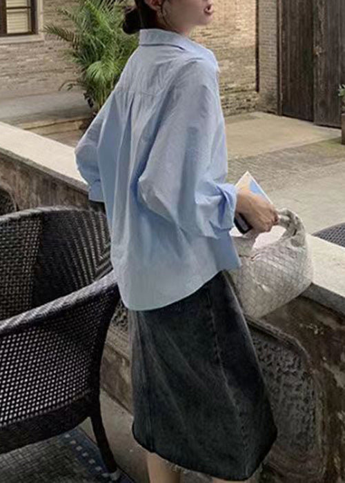 Loose White Peter Pan Collar Button Patchwork Cotton Blouse Spring YH023