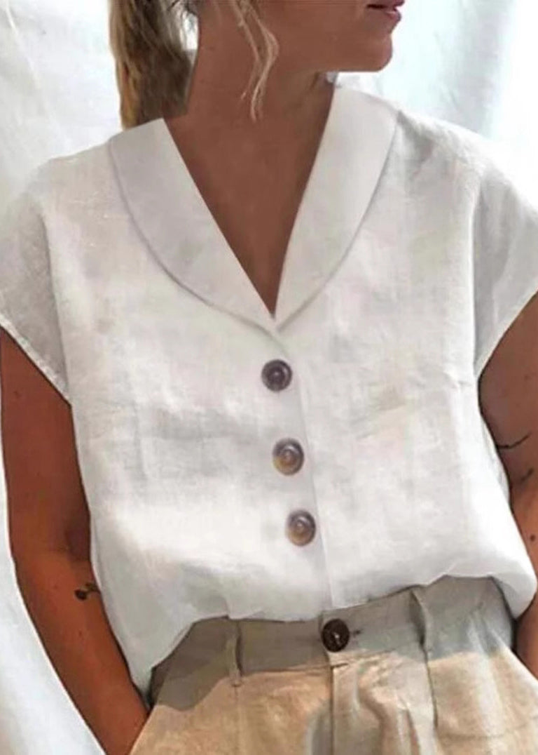 Peter Loose Solid Summer Shirt Pan White Collar Button Cotton