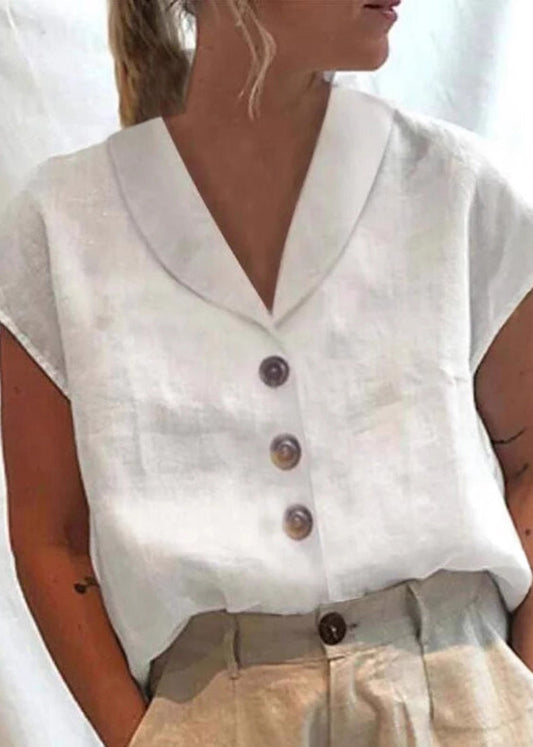 Peter Loose Solid Summer Shirt Pan White Collar Button Cotton