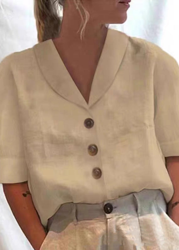 Peter Loose Solid Summer Shirt Pan White Collar Button Cotton