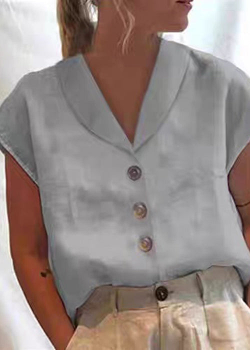 Peter Loose Solid Summer Shirt Pan White Collar Button Cotton