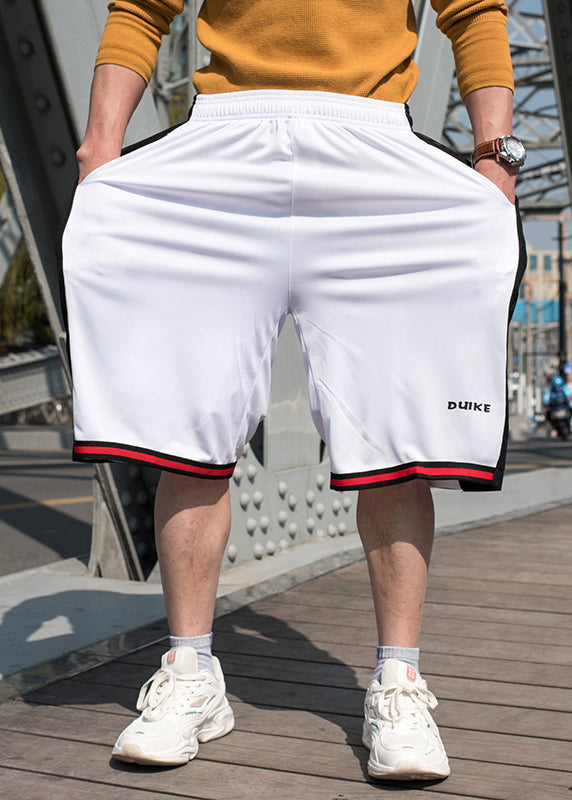Pockets Summer Basketball Men Loose White Shorts Elastic Waist Patchwork