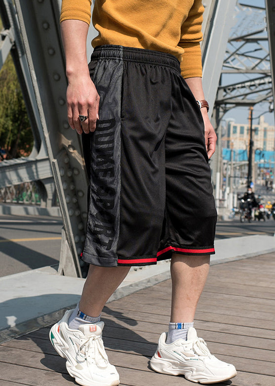 Pockets Summer Basketball Men Loose White Shorts Elastic Waist Patchwork