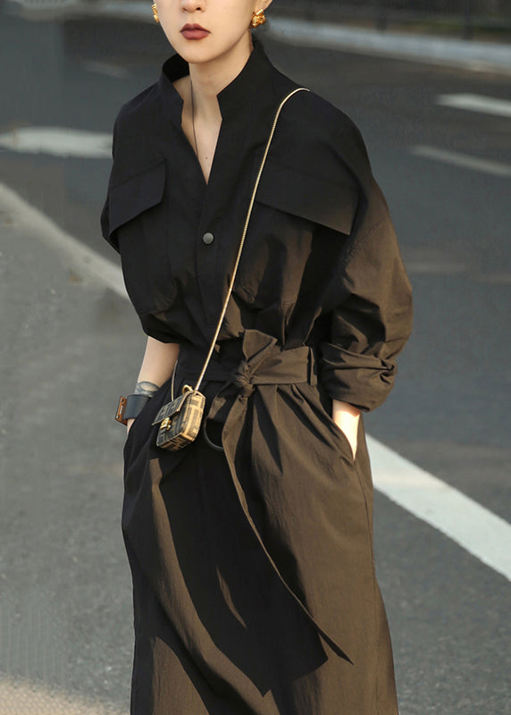 Side Blouses Loose Fall Tie Open White Waist Dress Pockets Cotton