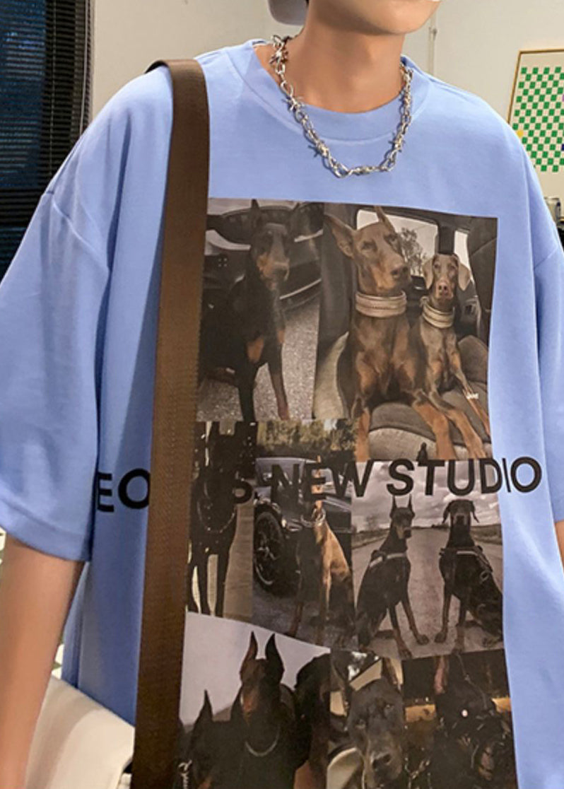 T Cozy Cotton Summer White Loose Mens Shirts Print