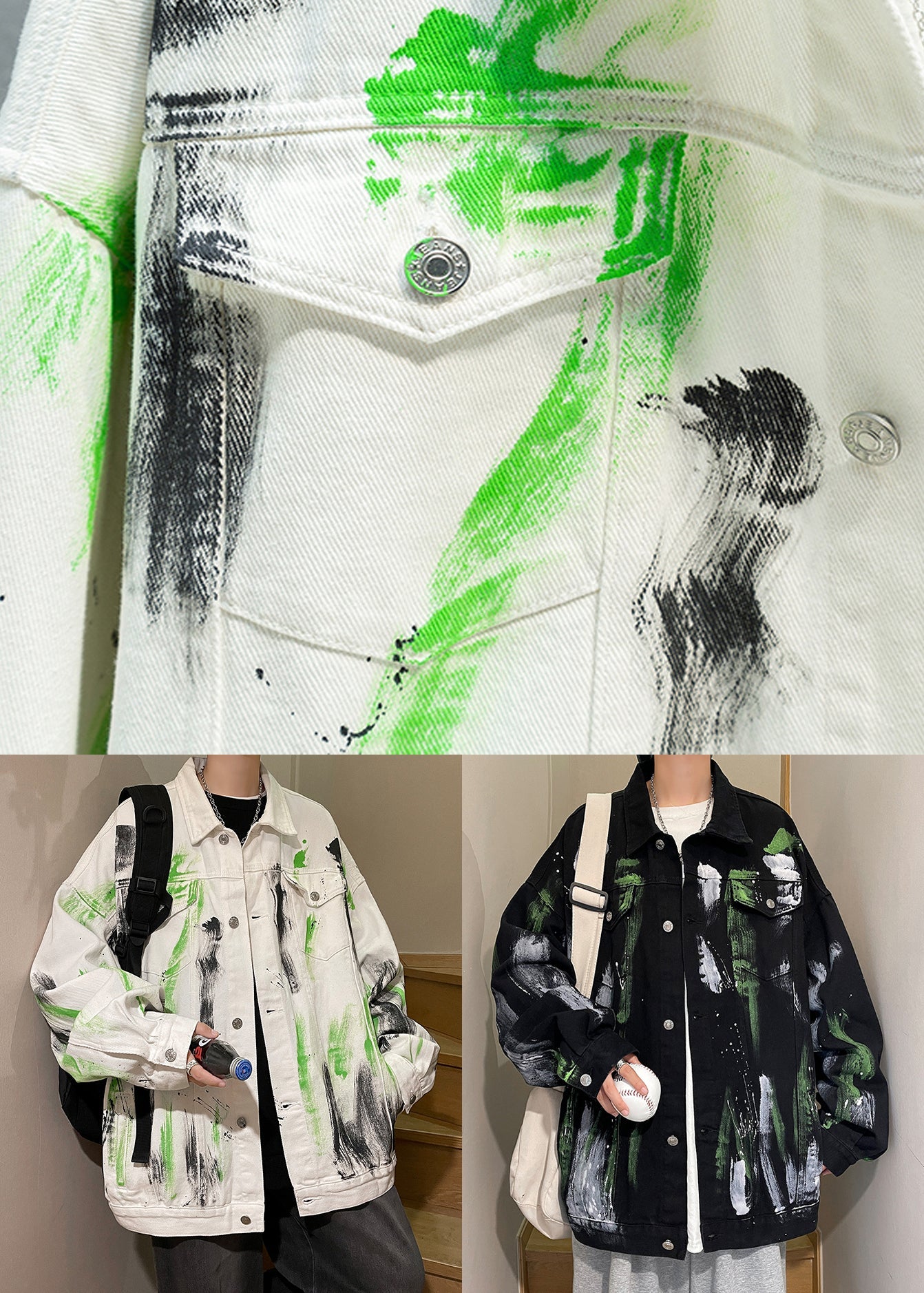 Loose White Tie Dye Button Denim Men Coat Fall WA029