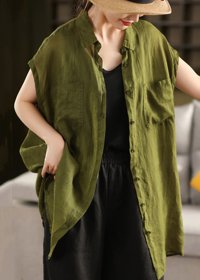 Summer Pan Cotton Peter Yellow Collar Pockets Button Shirt Loose