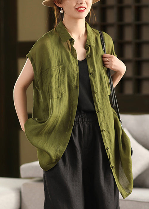 Summer Pan Cotton Peter Yellow Collar Pockets Button Shirt Loose