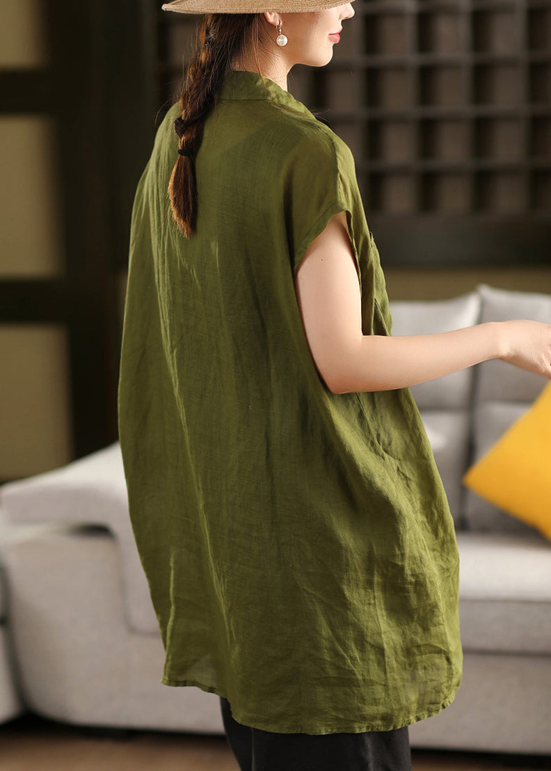 Summer Pan Cotton Peter Yellow Collar Pockets Button Shirt Loose