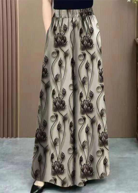 Waist Elastic Silk Pants Yellow Print Loose Spring Ice