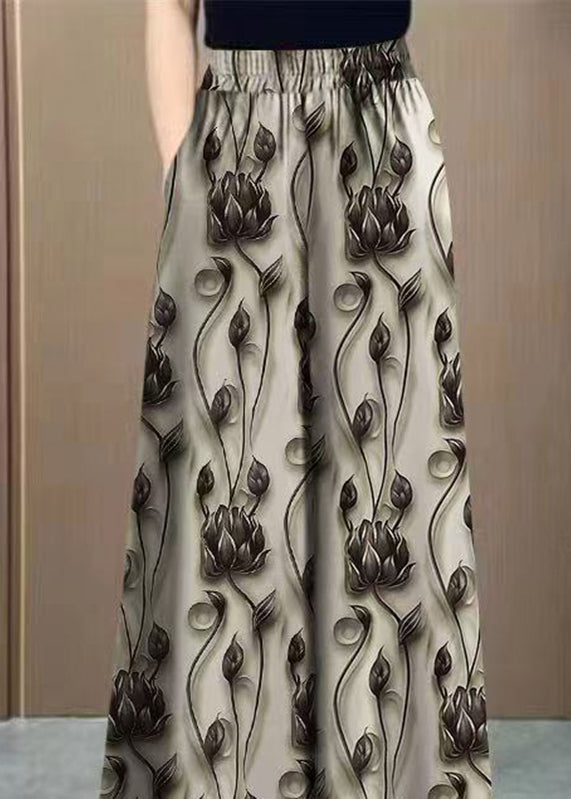 Waist Elastic Silk Pants Yellow Print Loose Spring Ice