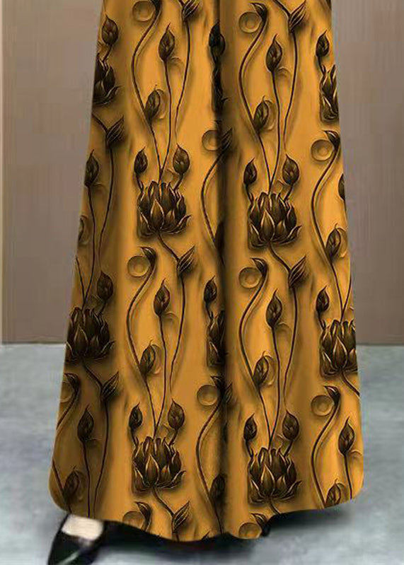 Waist Elastic Silk Pants Yellow Print Loose Spring Ice