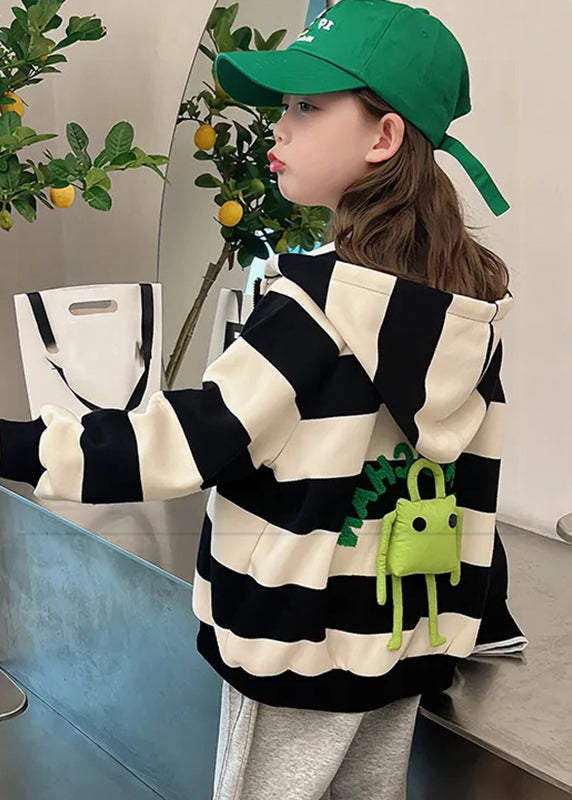 Lovely Black White Striped Pockets Girls Hoodies Coats Fall QV047