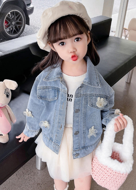 Lovely Blue Peter Pan Collar Patchwork Kids Denim Coat Fall QV035