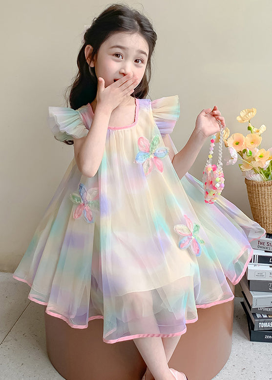 Jolie robe d'été en tulle à paillettes et patchwork de couleurs dégradées pour filles EW051